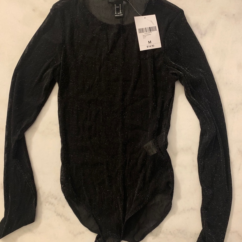 Black Mesh Sparkle Mock Turtleneck Bodysuit